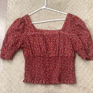 Ruched Red Flower Crop Top
